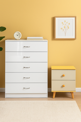 NNECN 5-Drawer White Storage Chest with Bedside Table — Allure Home Collections