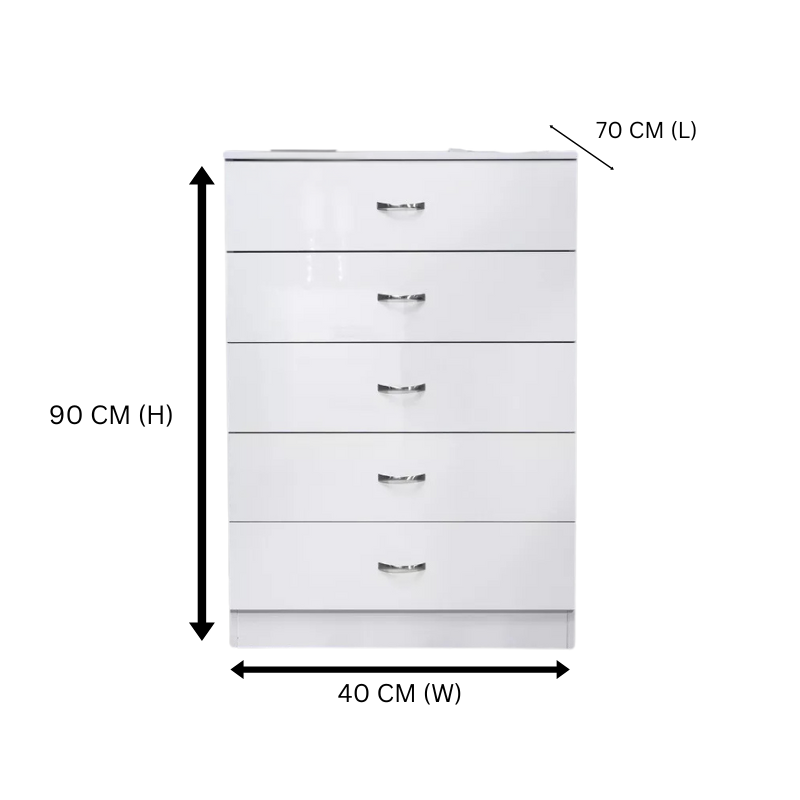 NNECN 5-Drawer White Storage Chest with Bedside Table — Allure Home Collections