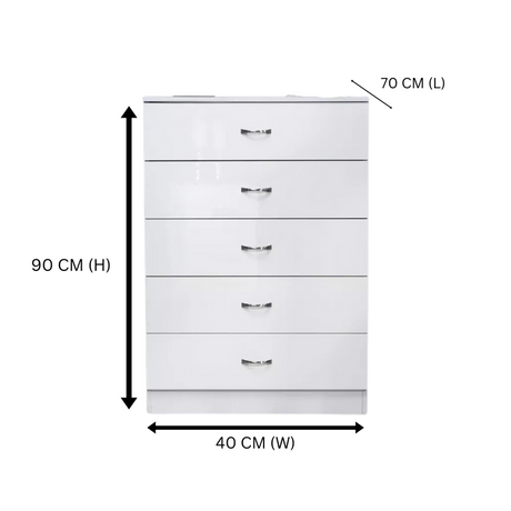 NNECN 5-Drawer White Storage Chest with Bedside Table — Allure Home Collections
