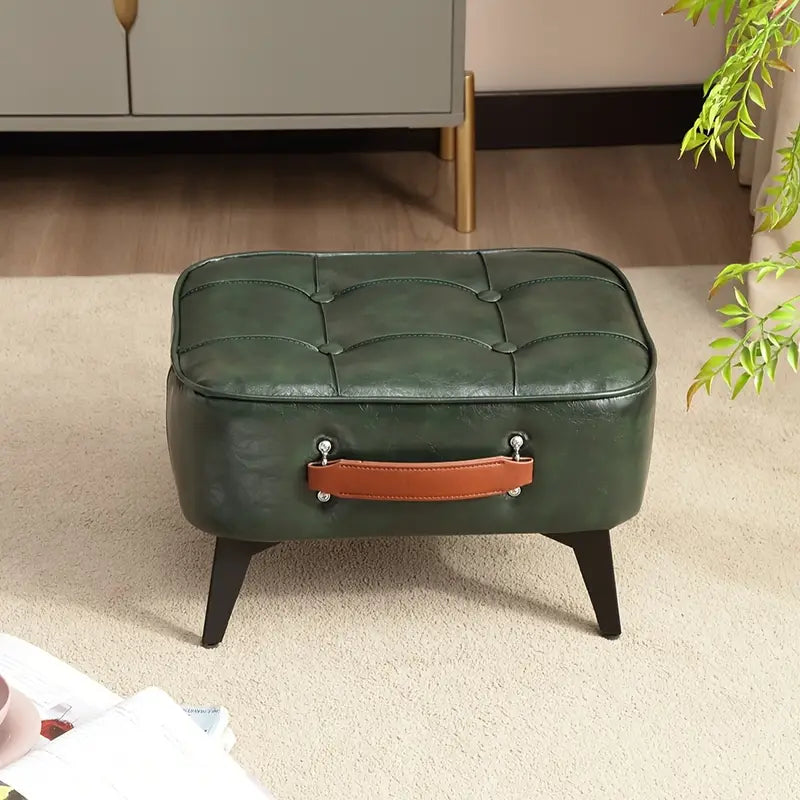 Plush Vintage Green Black Short Stool