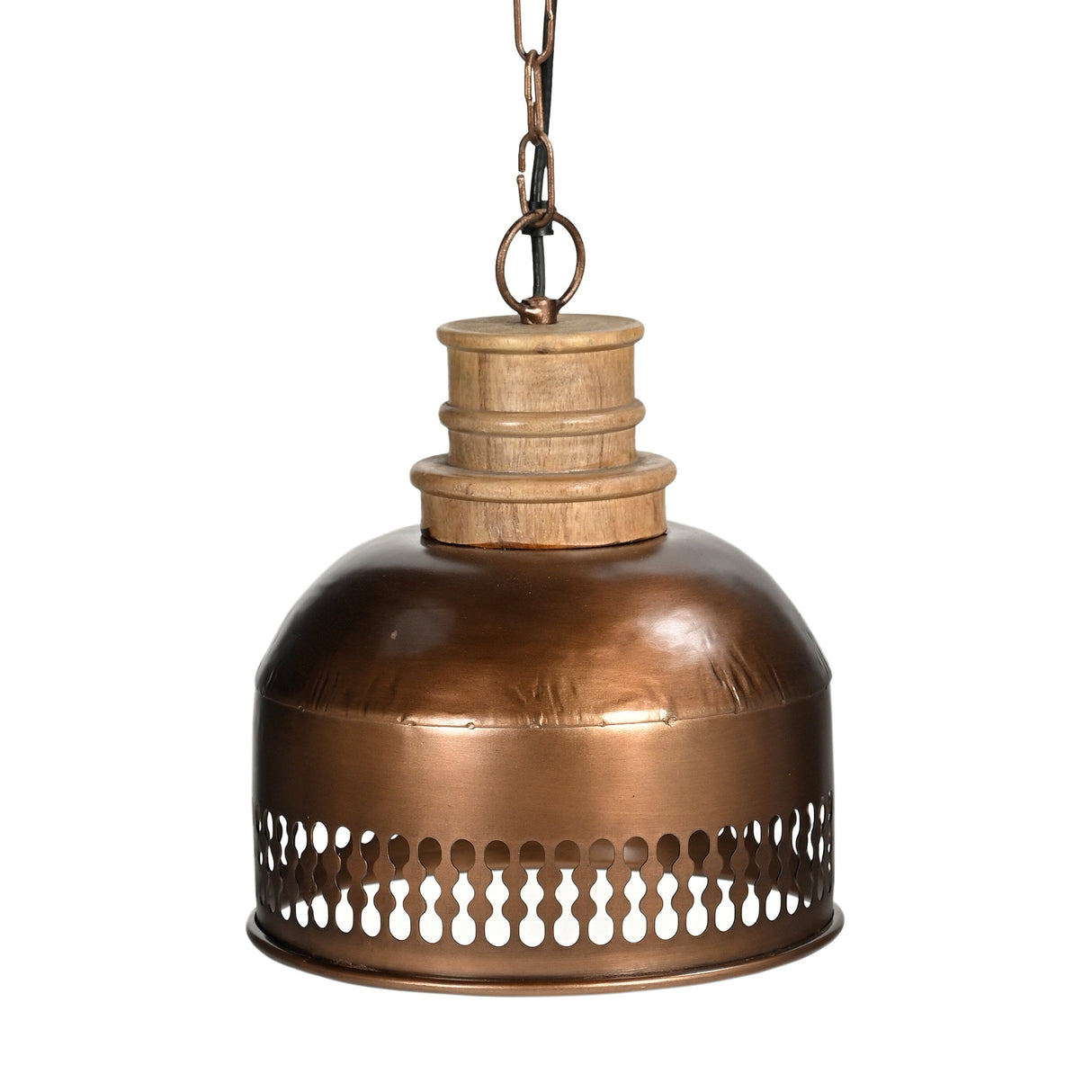 Copper Cut-Out and Wood Lampshade — Artistic Shadow-Casting Pendant — Allure Home Collections