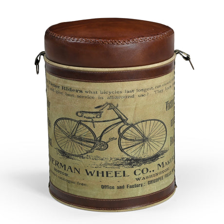 Cylindrical Bicycle Ottoman Conversation Piece Inspired by 1860s Bicycle History — Allure Home Collections