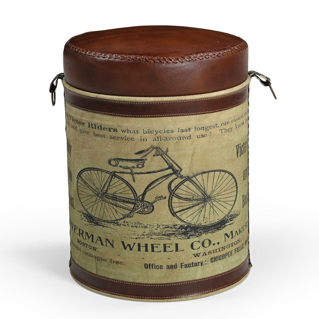 Cylindrical Bicycle Ottoman Conversation Piece Inspired by 1860s Bicycle History — Allure Home Collections
