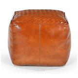 Caramel Square Latticed Leather Ottoman