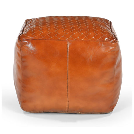 Caramel Square Latticed Leather Ottoman