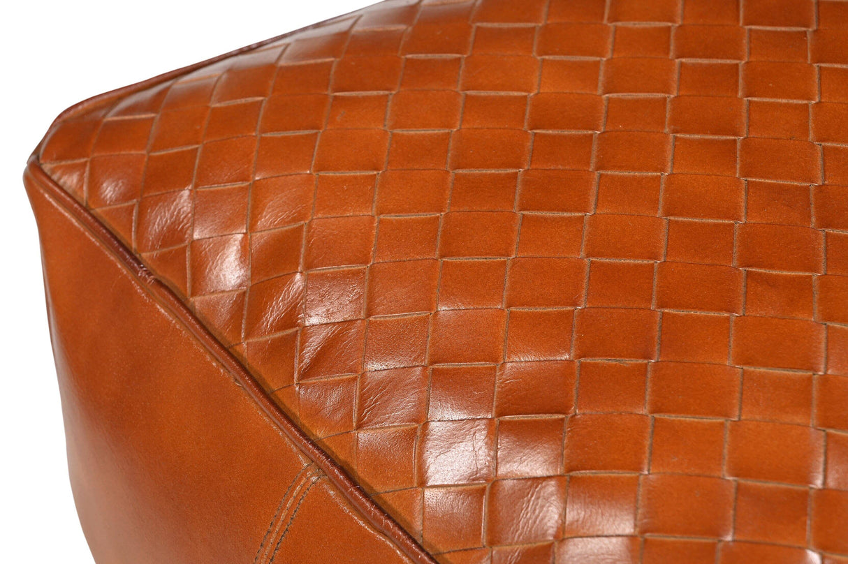Caramel Square Latticed Leather Ottoman