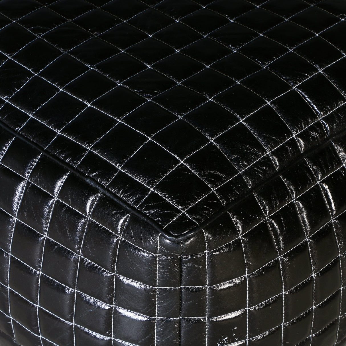 Sleek Black Genuine Leather Ottoman