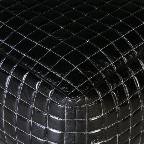Sleek Black Genuine Leather Ottoman