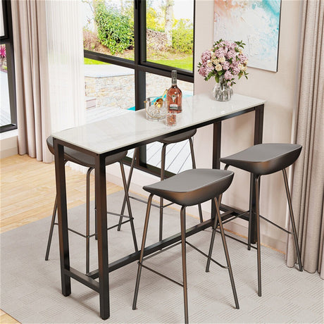 Balnarring white sintered stone bar table with black steel legs in a modern kitchen