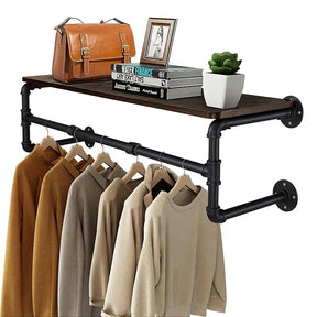 Drysdale Wall Mounted Pipe Clothes Rack with Shelf, Black