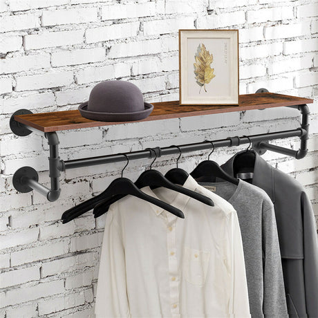Drysdale Wall Mounted Pipe Clothes Rack with Shelf, Black