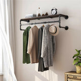 Drysdale Wall Mounted Pipe Clothes Rack with Shelf, Black