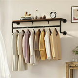 Drysdale Wall Mounted Pipe Clothes Rack with Shelf, Black