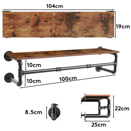 Drysdale Wall Mounted Pipe Clothes Rack with Shelf, Black
