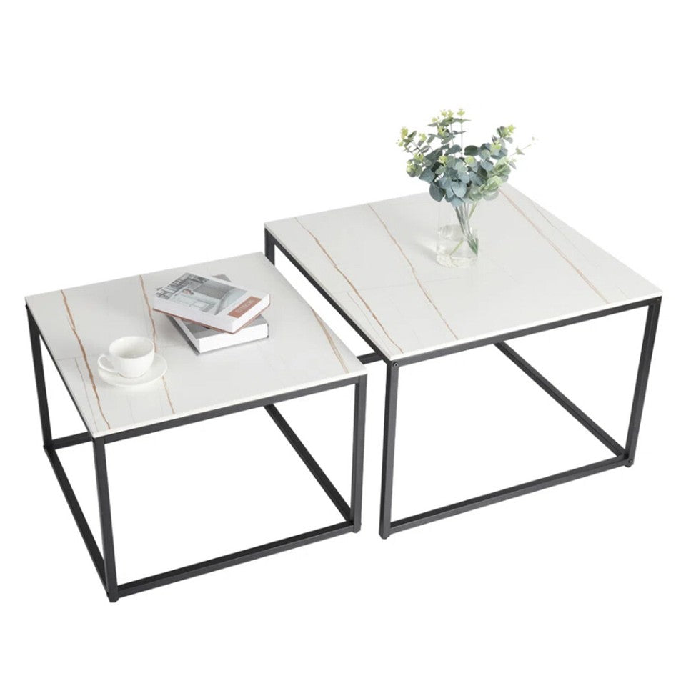 Cottles Bridge Nesting Coffee Table 2pcs, White and Black