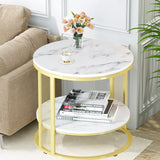 Beveridge white marble and gold marble coffee table in a modern living room