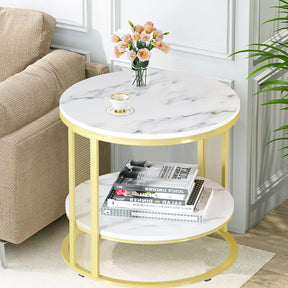 Beveridge white marble and gold marble coffee table in a modern living room