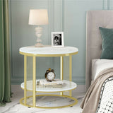 Beveridge Round Coffee Table, White Marble and Gold