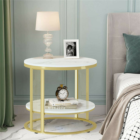 Beveridge Round Coffee Table, White Marble and Gold