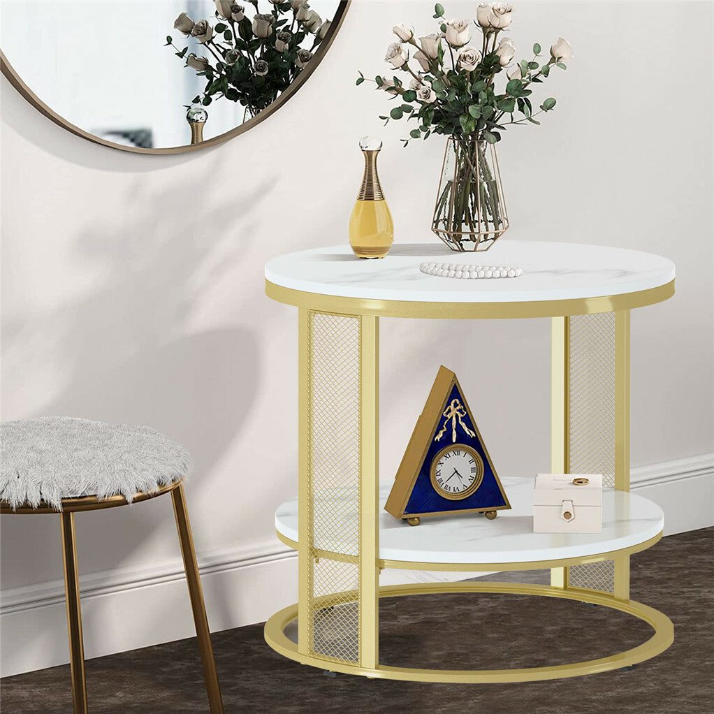 Beveridge Round Coffee Table, White Marble and Gold