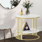Beveridge Round Coffee Table, White Marble and Gold