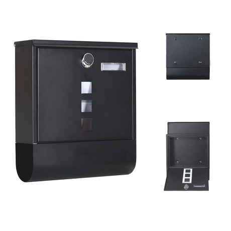 Black wall mounted lockable mailbox with newspaper holder