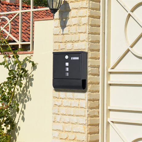 Mailbox door open showing storage