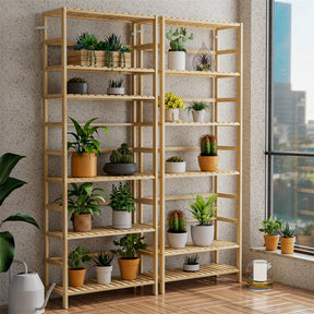 6-Tier Bamboo Storage Shelf Unit with Adjustable Shelves, Natural