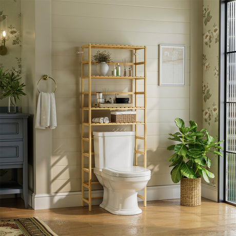 6-Tier Bamboo Storage Shelf Unit with Adjustable Shelves, Natural