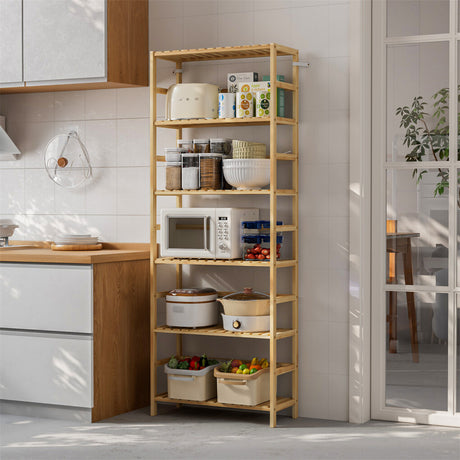 6-Tier Bamboo Storage Shelf Unit with Adjustable Shelves, Natural