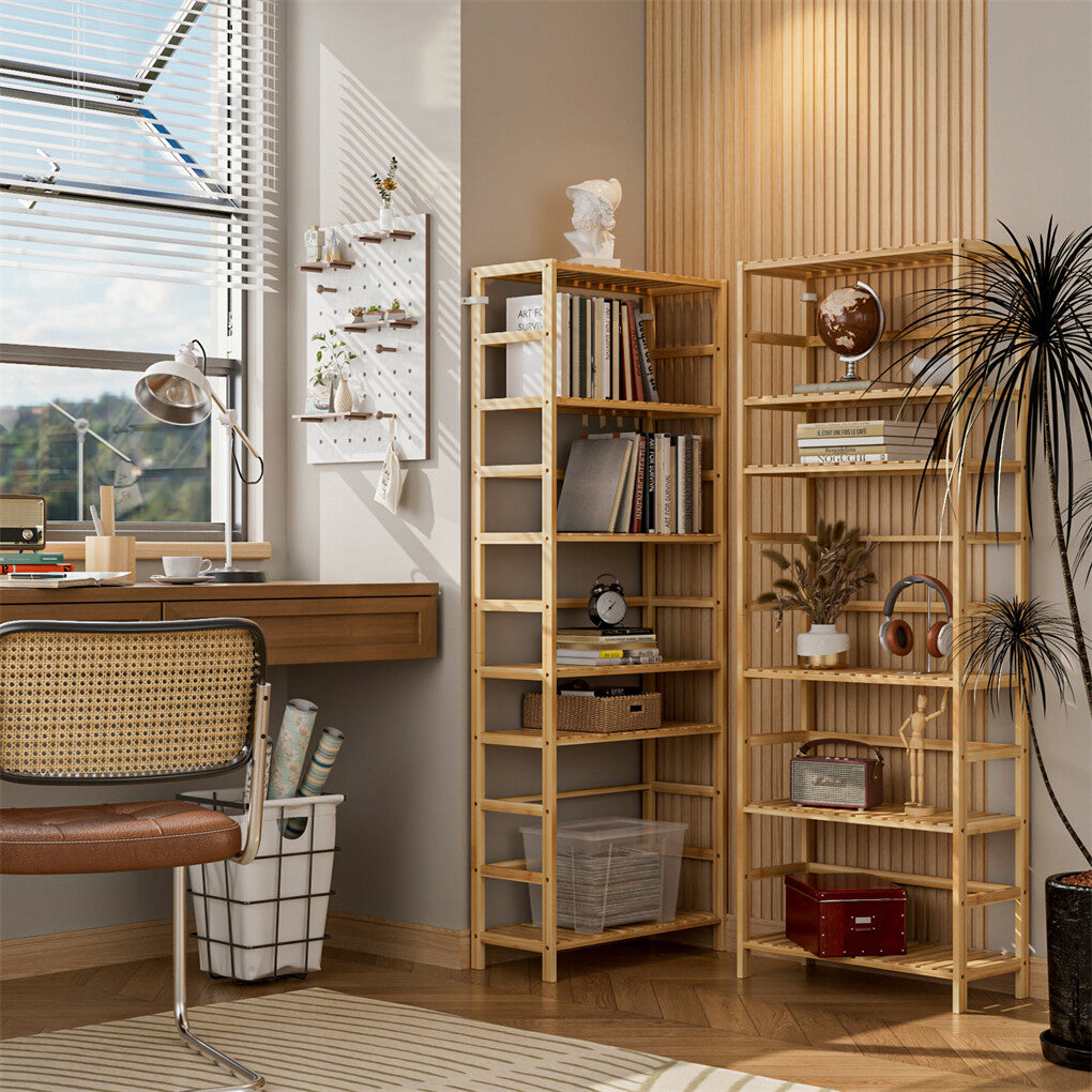 6-Tier Bamboo Storage Shelf Unit with Adjustable Shelves, Natural