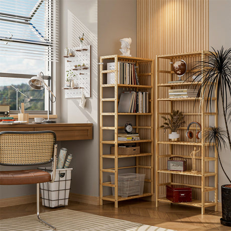 6-Tier Bamboo Storage Shelf Unit with Adjustable Shelves, Natural