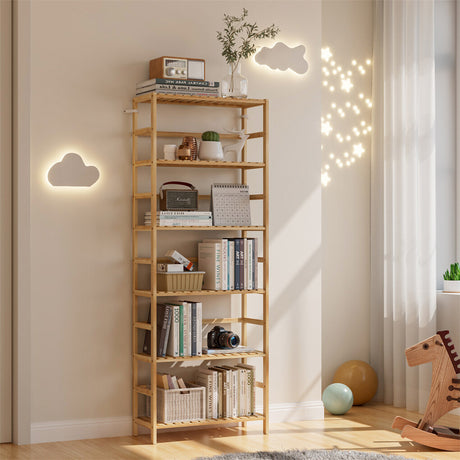 6-Tier Bamboo Storage Shelf Unit with Adjustable Shelves, Natural
