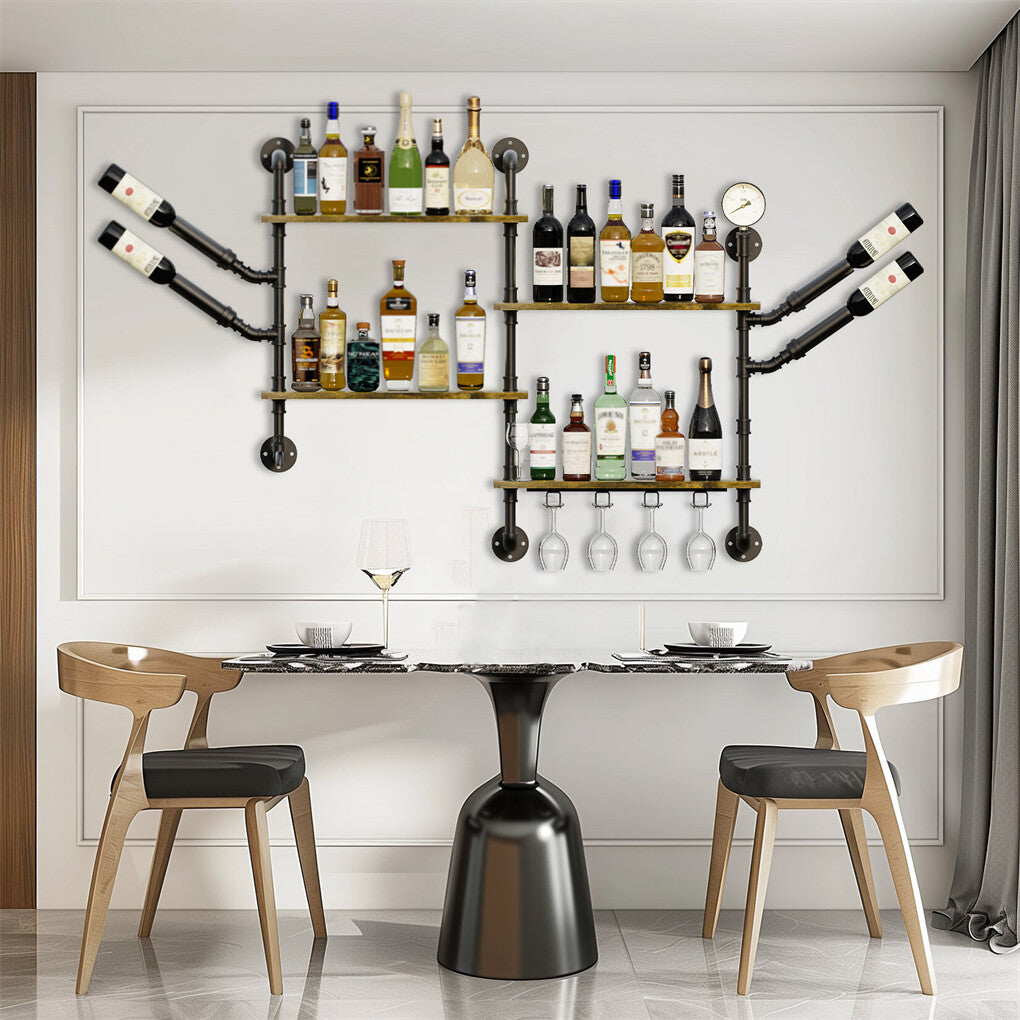 Braemar Industrial Pipe Wall Wine Rack, 4 Tier, 60 x 20 x 108cm