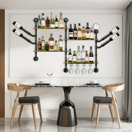 Braemar Industrial Pipe Wall Wine Rack, 4 Tier, 60 x 20 x 108cm