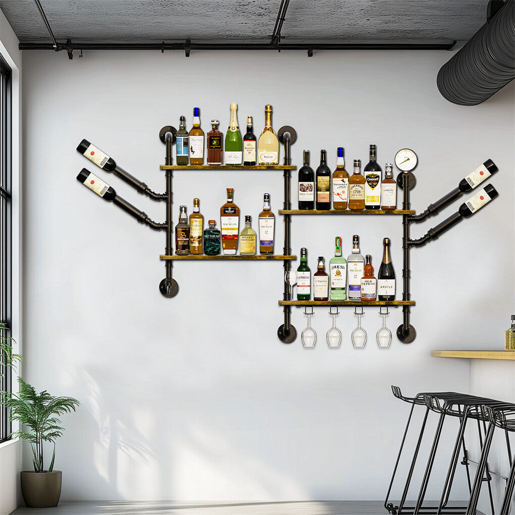 Braemar Industrial Pipe Wall Wine Rack, 4 Tier, 60 x 20 x 108cm