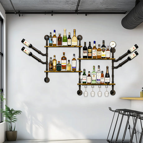 Braemar Industrial Pipe Wall Wine Rack, 4 Tier, 60 x 20 x 108cm