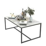 Doreen white sintered stone coffee table in a modern living room