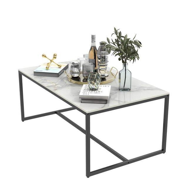 Doreen white sintered stone coffee table in a modern living room
