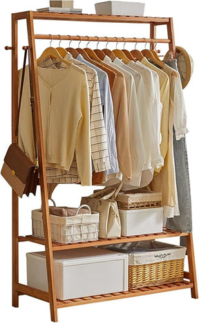Indented Head Bamboo Garment Rack, Natural