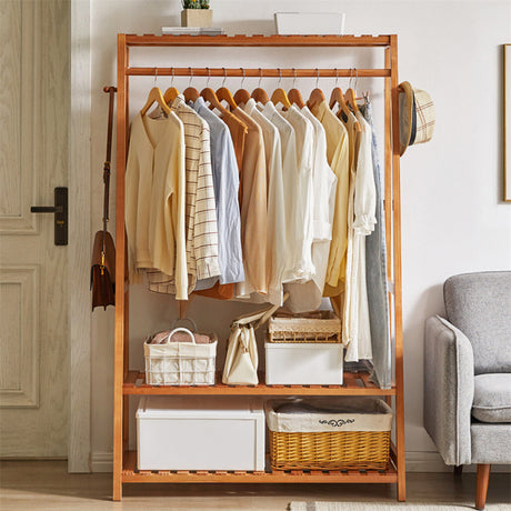 Indented Head Bamboo Garment Rack, Natural