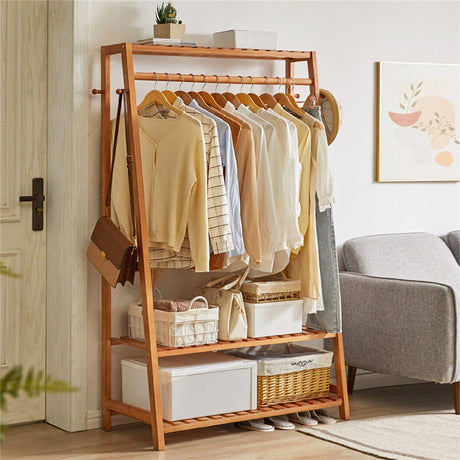 Indented Head Bamboo Garment Rack, Natural