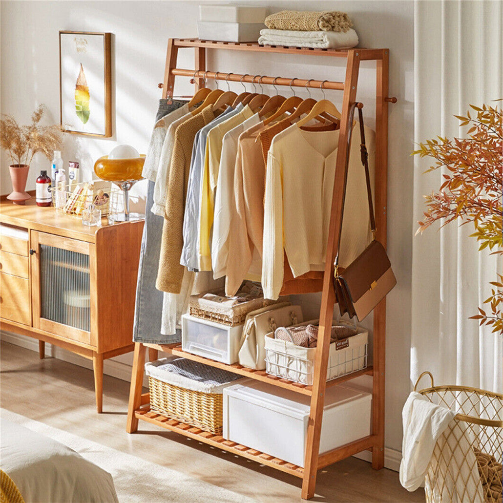 Indented Head Bamboo Garment Rack, Natural
