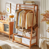 Indented Head Bamboo Garment Rack, Natural