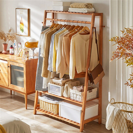 Indented Head Bamboo Garment Rack, Natural