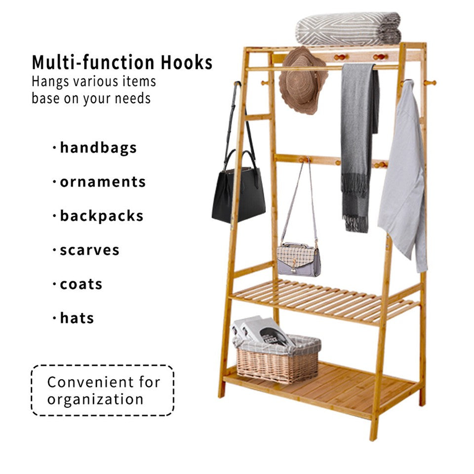 Indented Head Bamboo Garment Rack, Natural
