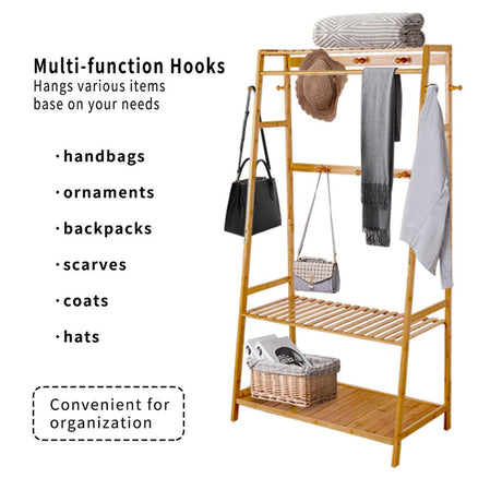 Indented Head Bamboo Garment Rack, Natural