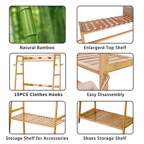 Indented Head Bamboo Garment Rack, Natural