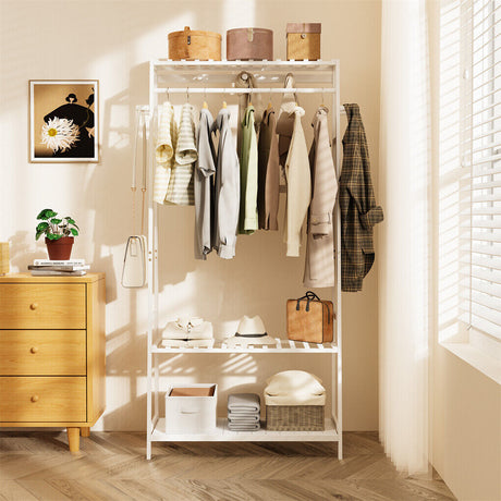 Indented Head Bamboo Garment Rack, White