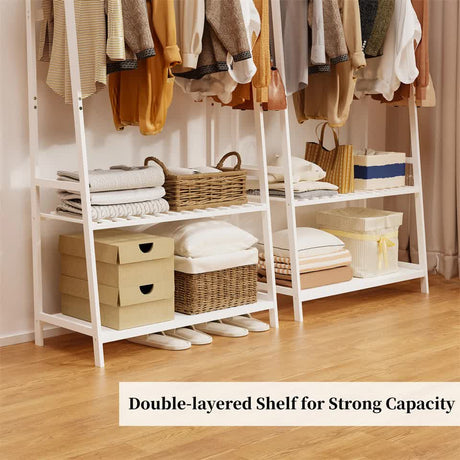 Indented Head Bamboo Garment Rack, White